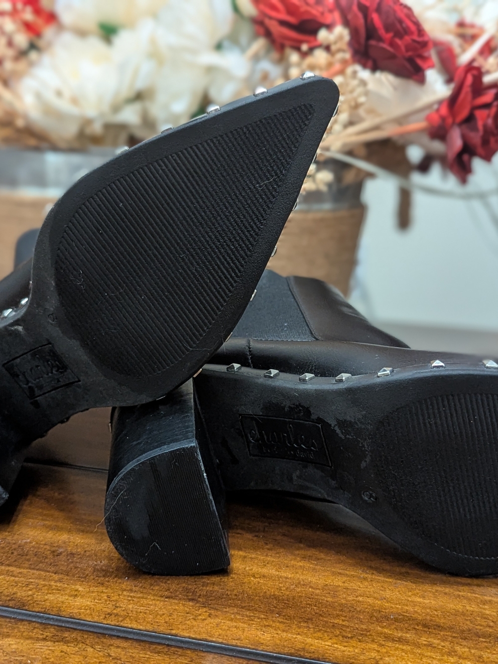 Black Studded Leather Ankle Boots - Picture 5 of 12